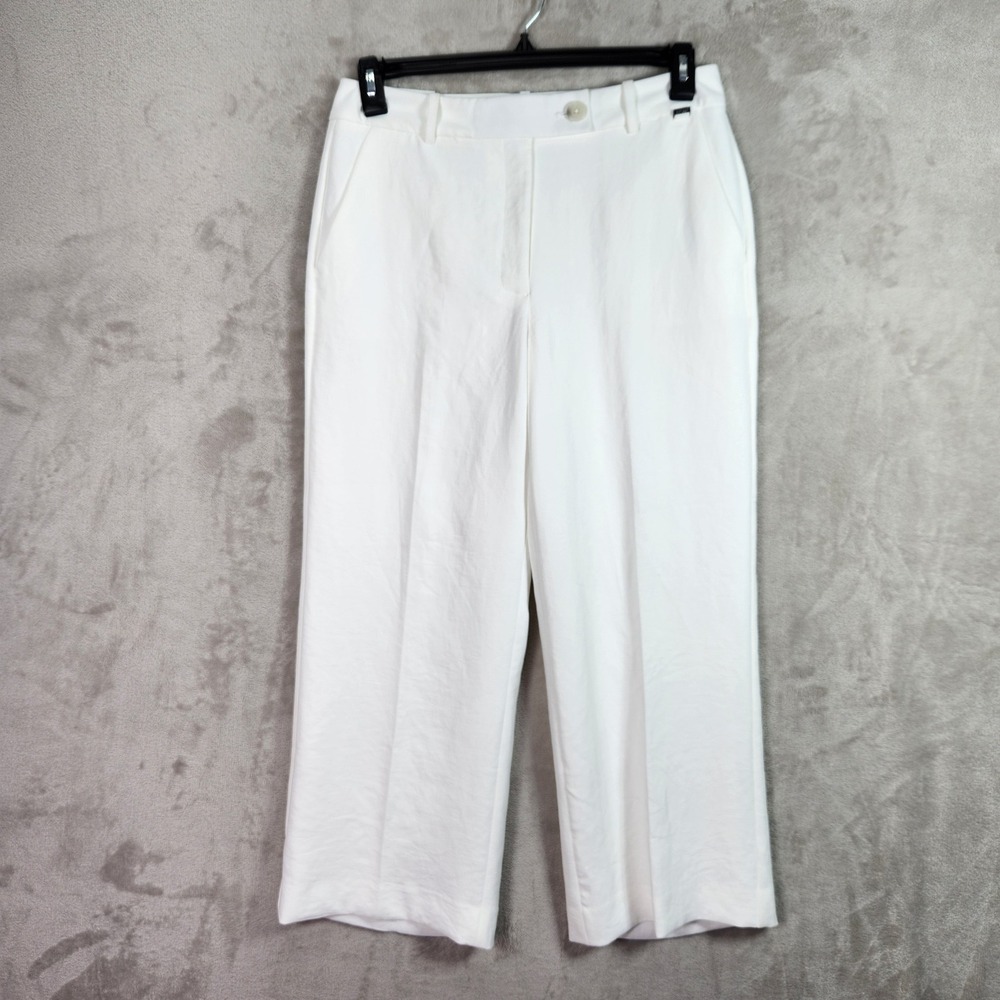 DKNY Wide Leg Ankle Pants Womens 8 White‎ Ivy Pleated Casual Career Professional
